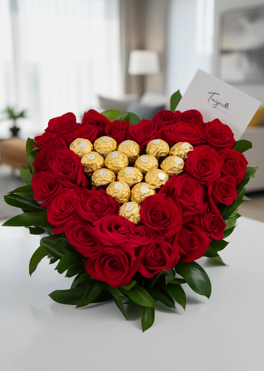 Corazón de Rosas y Chocolate 