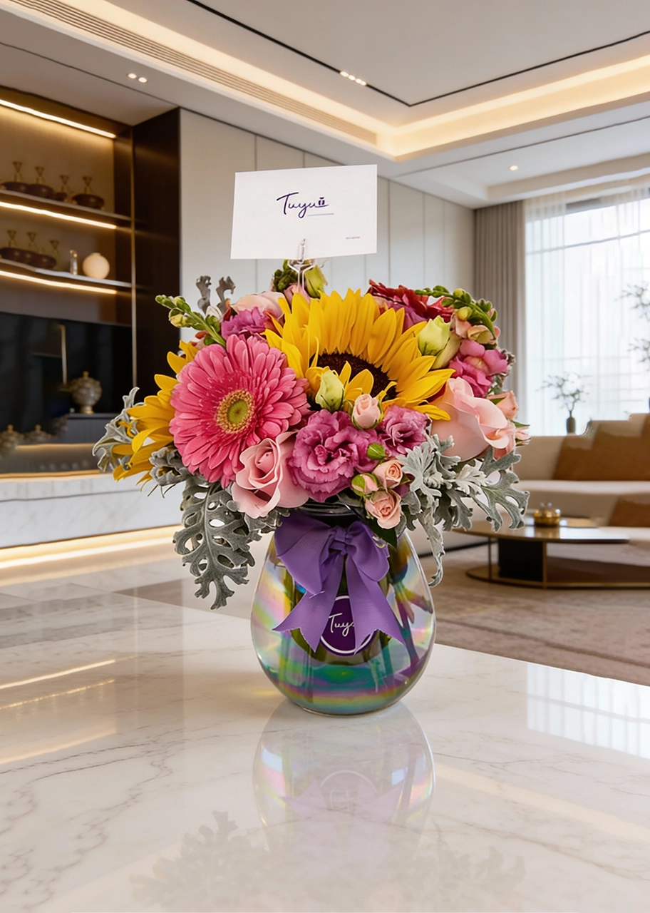 Hermoso diseño en rosa con un toque de  Girasoles 